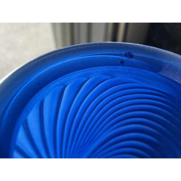 Art Deco Draped Ribbed Pleated Royal Cobalt Blue Glass Vase Vintage Iridescent - Picture 16 of 16